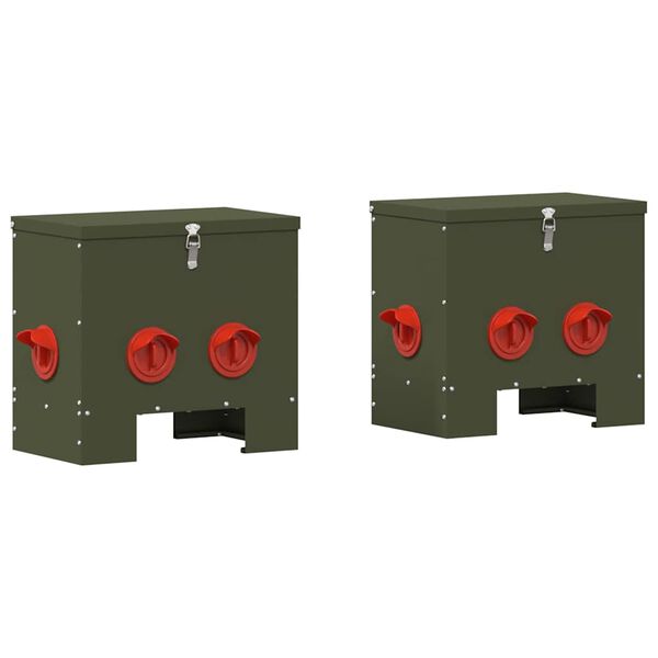 vidaXL H&ouml;nsfodertr&aring;g 2 pcs Olivgr&ouml;n 40,5 x 25 x 38 cm Kallvalsat St&aring;l