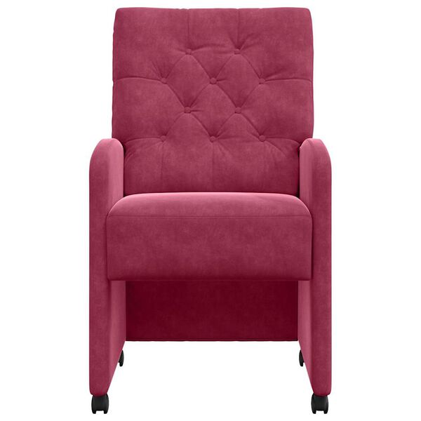 vidaXL Matstolar med hjul med hjul 2 pcs Vinr&ouml;d 58 x 67 x 97 cm Sammet