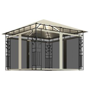 vidaXL Paviljong med myggn&auml;t och ljusslinga LED 3x3x2,73 m gr&auml;ddvit