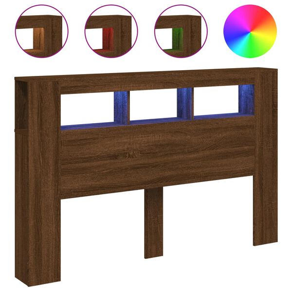 vidaXL S&auml;nggavel LED brun ek 160x18,5x103,5 cm konstruerat tr&auml;