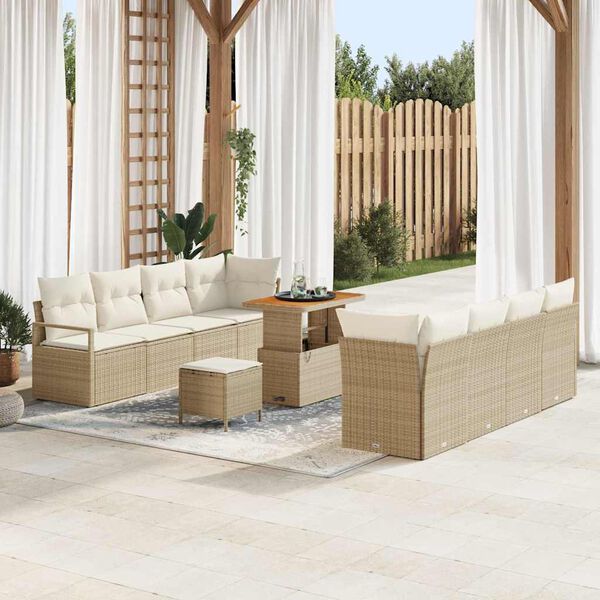 vidaXL Tr&auml;dg&aring;rdsoffset med kudde 11 pcs Beige Poly rattan