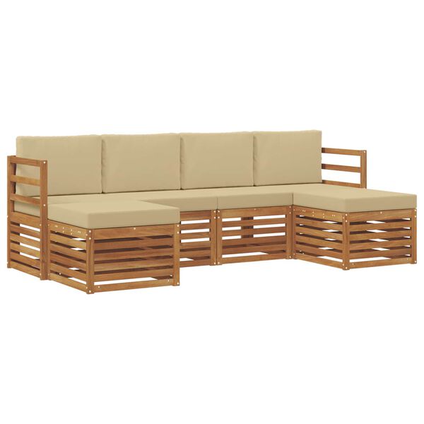 vidaXL Soffgrupper 6 pcs Naturlig och Beige Massivt Akaciatr&auml;