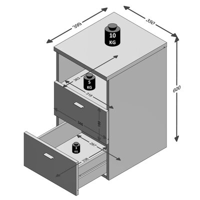 FMD Sängbord med 2 lådor och öppen hylla svart