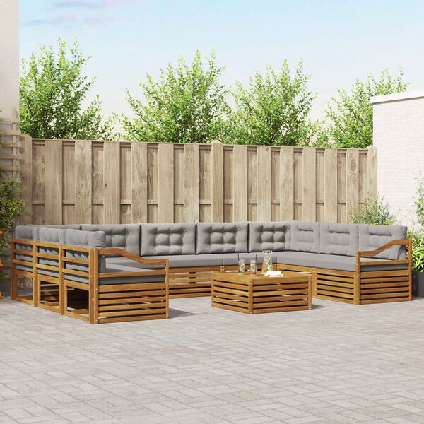 vidaXL Soffgrupper 10 pcs Naturlig och Ljus Gr&aring; Massivt Akaciatr&auml;