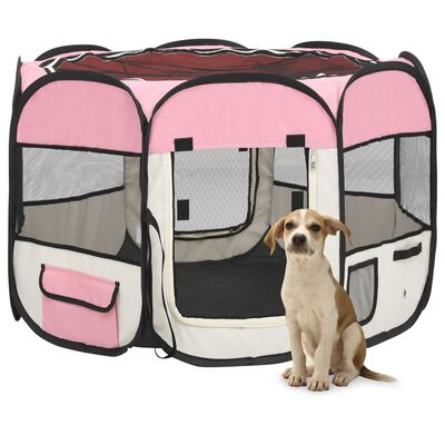 vidaXL Hopfällbar hundhage med väska rosa 90x90x58 cm