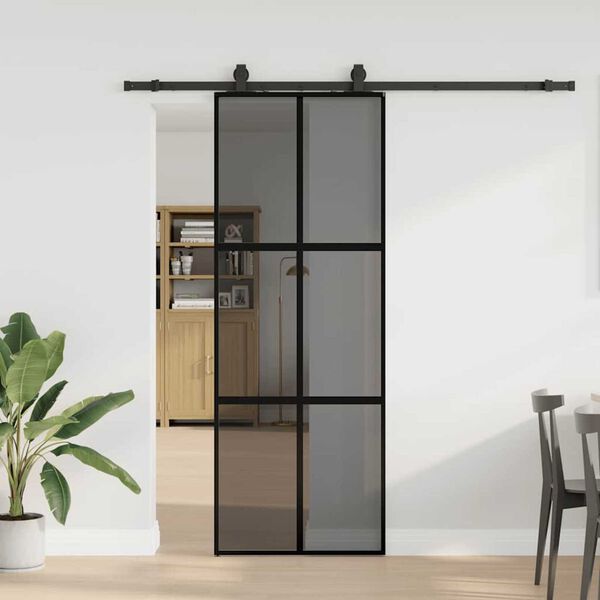 vidaXL Skjutd&ouml;rr med beslag svart 76x205 cm h&auml;rdat glas