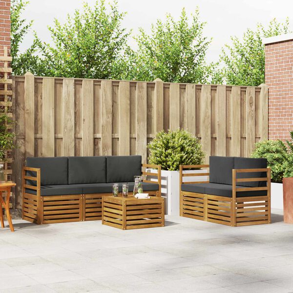 vidaXL Soffgrupper 6 pcs Naturlig och Antracit Massivt Akaciatr&auml;