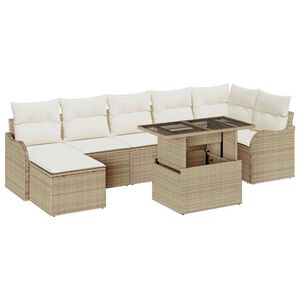vidaXL Tr&auml;dg&aring;rdsoffset med kudde 8 pcs Beige Poly rattan