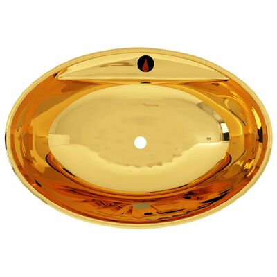 vidaXL Handfat med bräddavlopp 58,5x39x21 cm keramik guld