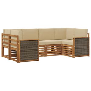 vidaXL Sektionsoffgrupp 5 pcs Naturlig Massivt akaciatr&auml; och polyester