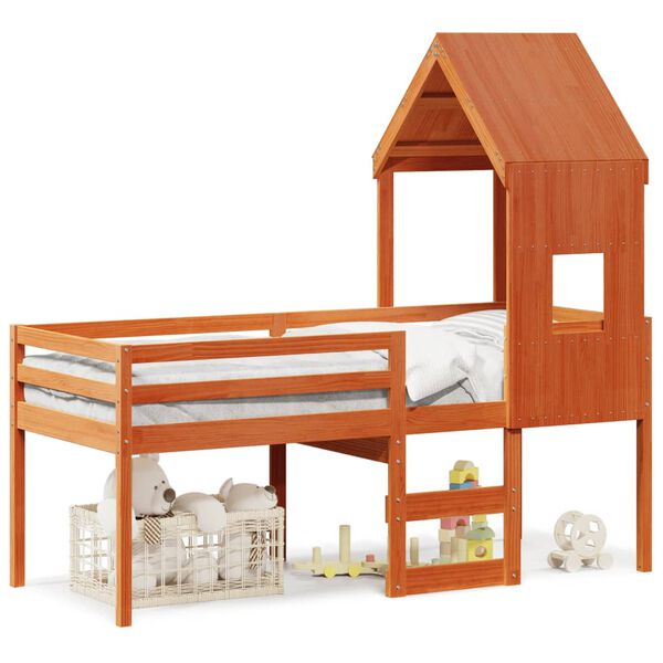 vidaXL Hög säng med tak vaxad brun 80x200 cm massiv furu