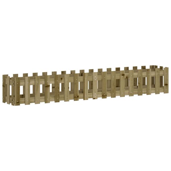 vidaXL Odlingslåda med staket-design 200x30x30 cm impregnerad furu