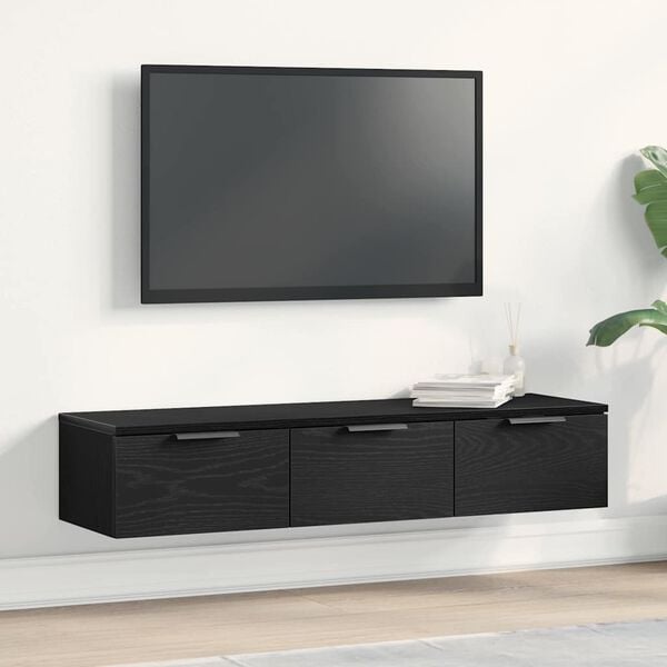 vidaXL Väggskåp med låda Svart Ek 102 x 30 x 20 cm Konstruerat trä