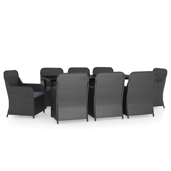 vidaXL Matgrupp f&ouml;r tr&auml;dg&aring;rden med dynor 9 delar svart