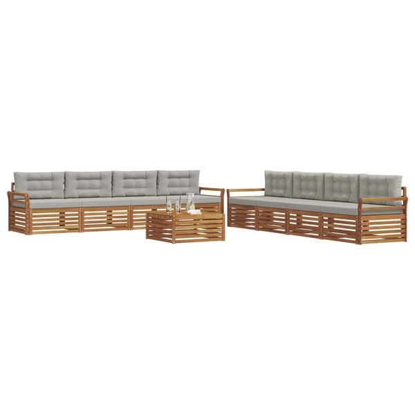 vidaXL Utomhussoffset med kudde 9 pcs Naturlig och Ljus Gr&aring;