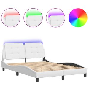 vidaXL Bed Frame with LED without Mattress "Zadar" White 140x190 cm