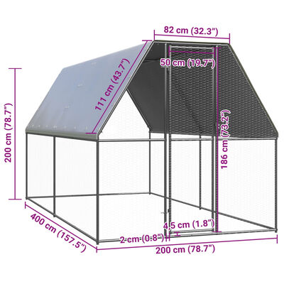 vidaXL Hönsbur för utomhusbruk 2x4x2 m galvaniserat stål