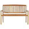 vidaXL Stapelbar tr&auml;dg&aring;rdsb&auml;nk med dyna 128,5 cm massiv teak