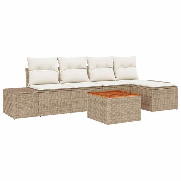 vidaXL Tr&auml;dg&aring;rdsoffset med kudde 6 pcs Beige Poly rattan