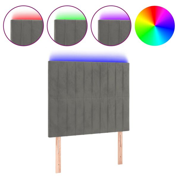 vidaXL Sänggavel LED ljusgrå 100x5x118/128 cm sammet