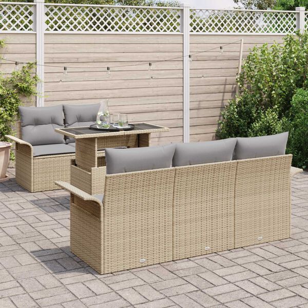 vidaXL Trädgårdsoffset med kudde med lagring 6 pcs Beige Poly Rattan