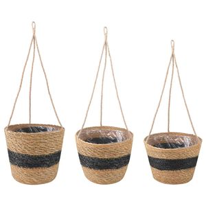 vidaXL 3 st Naturlig och svart &Oslash;26 x 19 cm 100% Sj&ouml;gr&auml;s