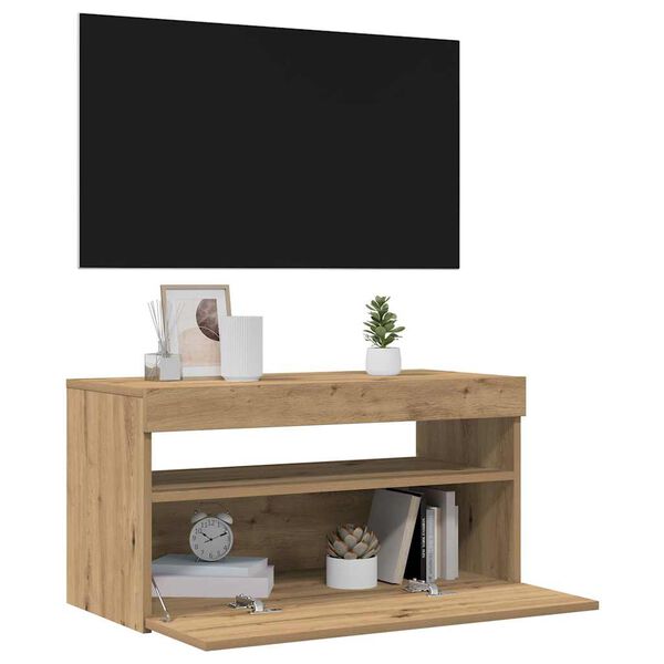 vidaXL TV-b&auml;nk med LED-lampor artisan ek 75x35x40 cm konstruerat tr&auml;