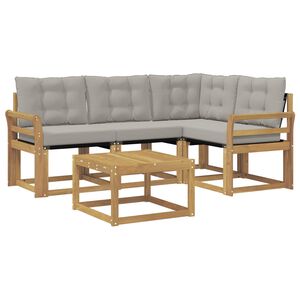 vidaXL Utomhussoffset med kudde 5 pcs Vit och ljusgr&aring;