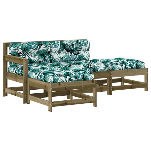 vidaXL Loungegrupp med dynor 4 delar impregnerad furu