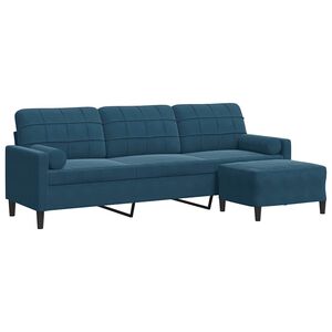 vidaXL 3-sitssoffa med fotpall bl&aring; 210 cm sammet