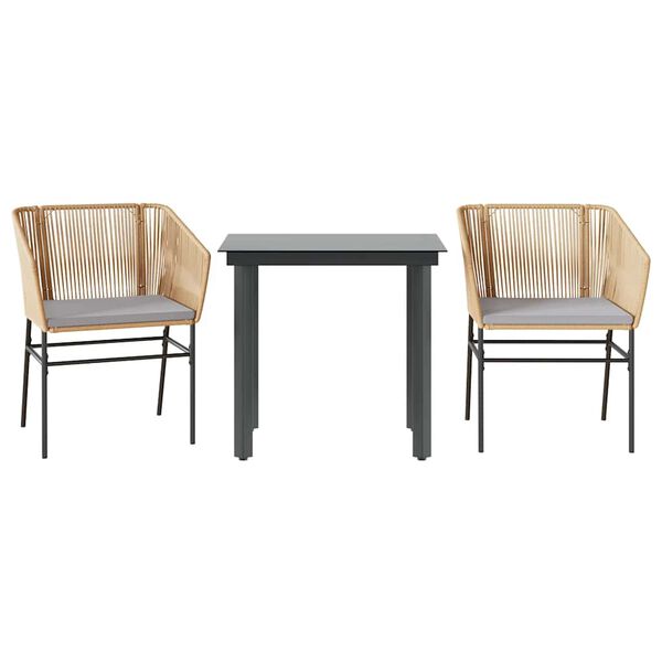 vidaXL Matgrupp för trädgård med dynor 3 delar brun polyrotting glas