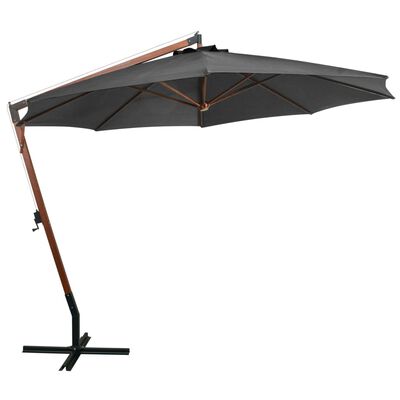vidaXL Hängande parasoll med stolpe antracit 3,5x2,9 massivt granträ