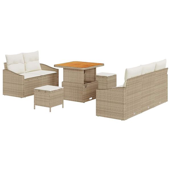 vidaXL Tr&auml;dg&aring;rdsoffset med kudde 8 pcs Beige Poly rattan