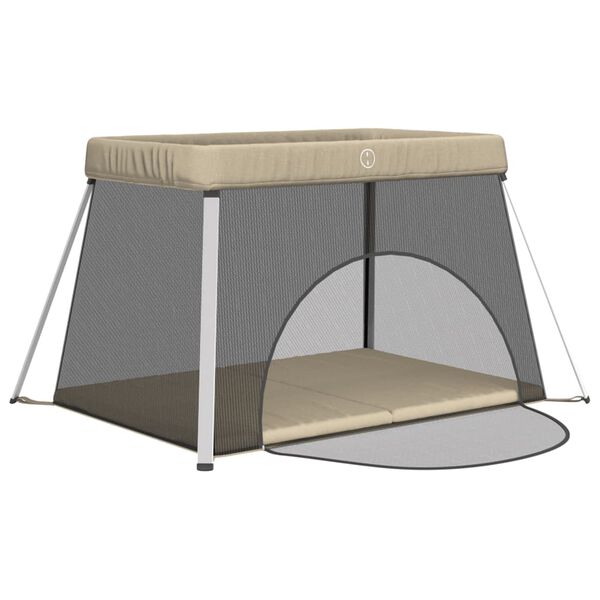 vidaXL Lekhage med madrass taupe linnetyg