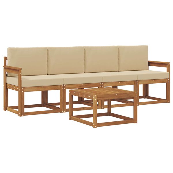 vidaXL Utomhussoffset 5 pcs Naturlig och Beige Massivt Akaciatr&auml;
