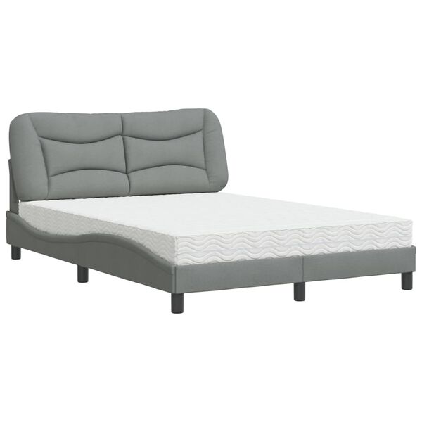 vidaXL Bed with Mattress "Hvar" Light Grey 140x190 cm Fabric
