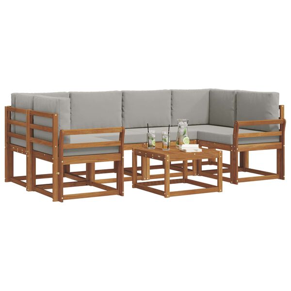 vidaXL Utomhussoffset med kudde 7 pcs Naturlig och Ljus Gr&aring;