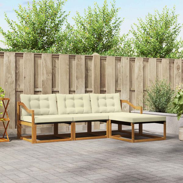 vidaXL Utomhussoffset med kudde 4 pcs Naturlig och Gr&auml;dde