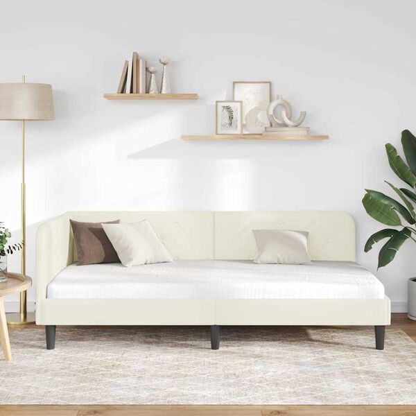 vidaXL H&ouml;rn S&auml;ngram med huvudgavel Kr&auml;m 90 x 200 cm Sammet