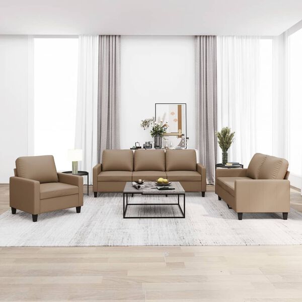 vidaXL Soffgrupp med dynor 3 delar cappuccino konstl&auml;der