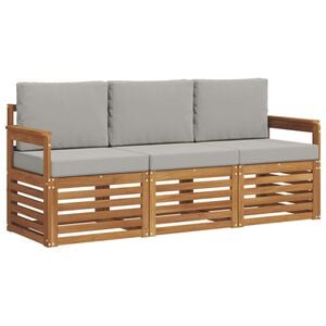 vidaXL Soffgrupper 3 pcs Naturlig och Ljus Gr&aring; Massivt Akaciatr&auml;