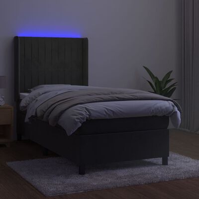 vidaXL Ramsäng med madrass & LED mörkgrå 100x200 cm sammet