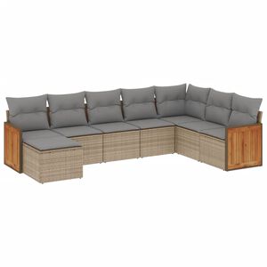 vidaXL Matgrupp f&ouml;r tr&auml;dg&aring;rden med dynor 8 delar beige konstrotting