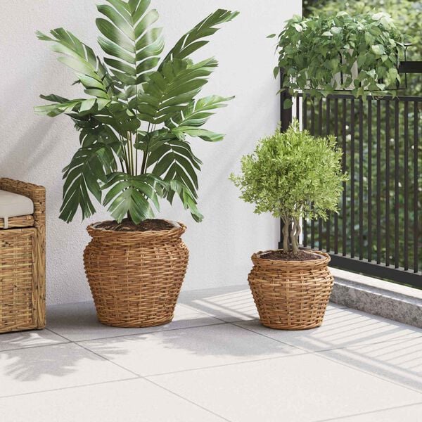 vidaXL Planteringskorg med lagring 2 pcs Brun Lacak Rattan