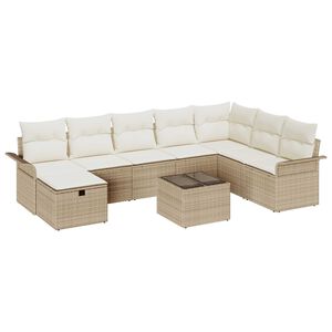 vidaXL Tr&auml;dg&aring;rdsoffset 9 pcs Beige och gr&auml;ddf&auml;rgad konstrotting