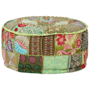 vidaXL Sittpuff med lappm&ouml;nster rund bomull handgjord 40x20 cm gr&ouml;n