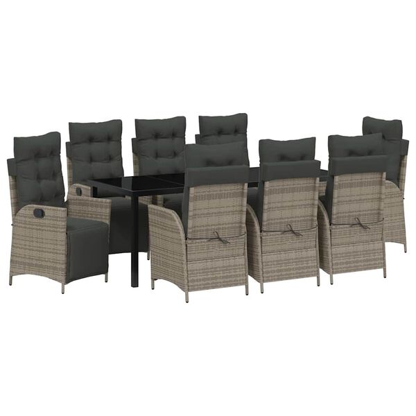 vidaXL Tr&auml;dg&aring;rdsm&ouml;belset med kudde 9 pcs Gr&aring; konstrotting