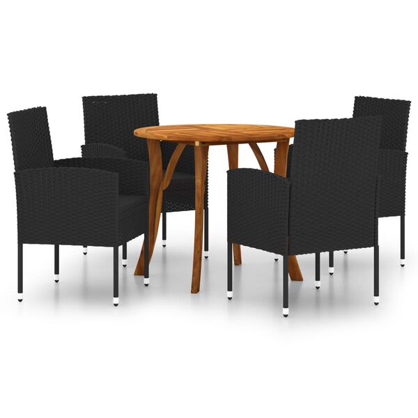vidaXL Matgrupp f&ouml;r tr&auml;dg&aring;rden 5 delar svart