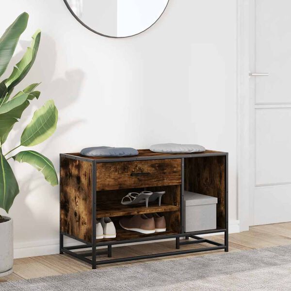 vidaXL Skobänk rökfärgad ek 80x40x53,5 cm konstruerat trä och metall