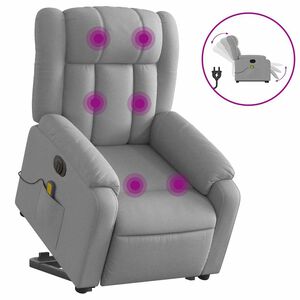 vidaXL Elektrisk massagef&aring;t&ouml;lj med uppresningshj&auml;lp ljusgr&aring; tyg